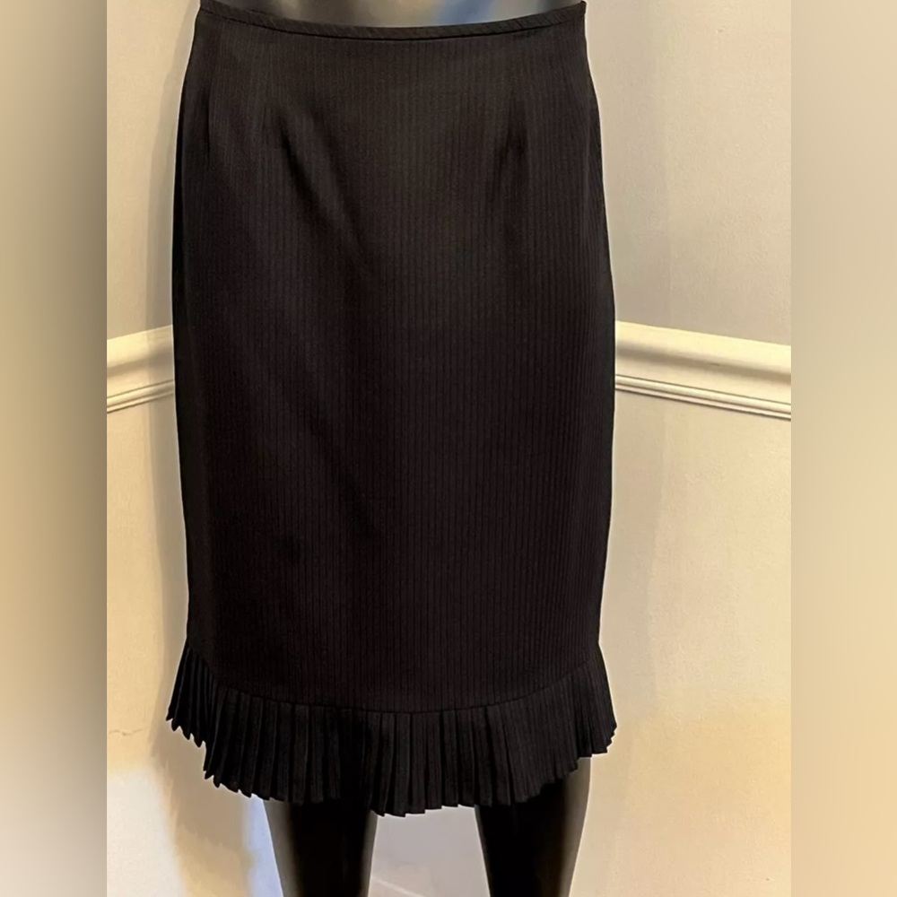 Evan Picone Black Lined Suit Skirt Size 8 Accordion Pleated Hem Work Career